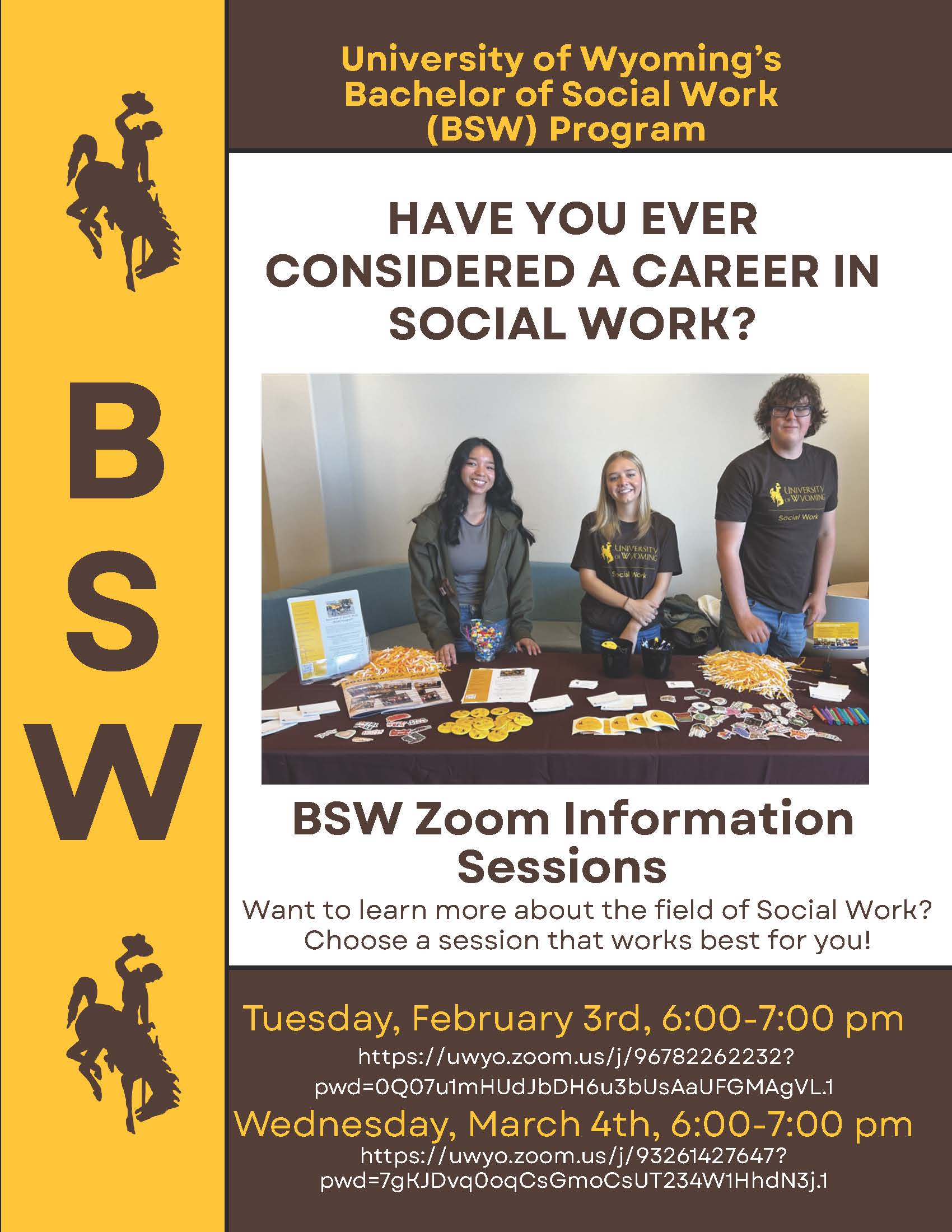 Flyer for two information sessions for the BSW program.
