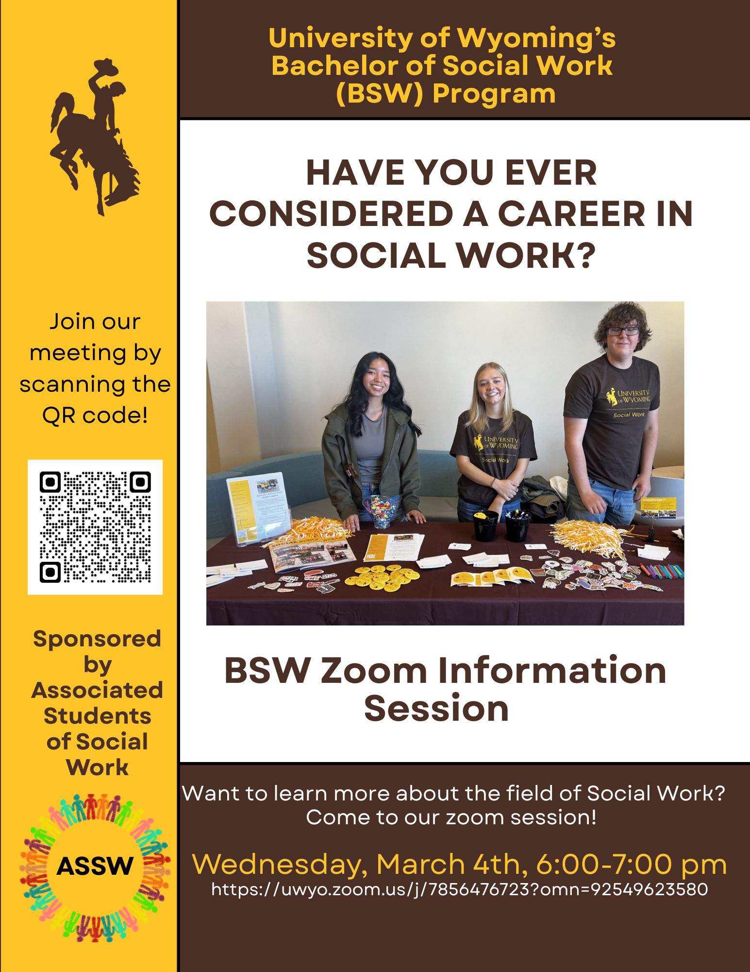 Flyer for two information sessions for the BSW program.