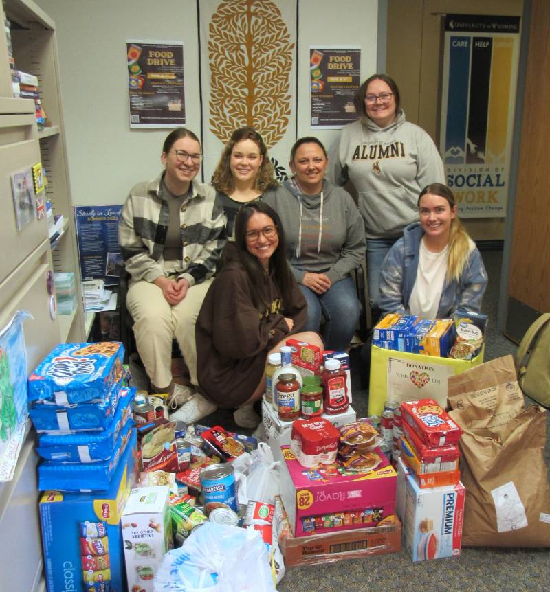 A group of students helping with a food drive.