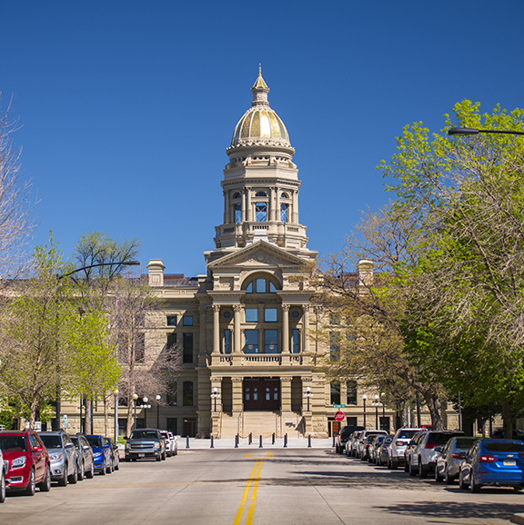 Wyoming state capital building as viewed from the front 