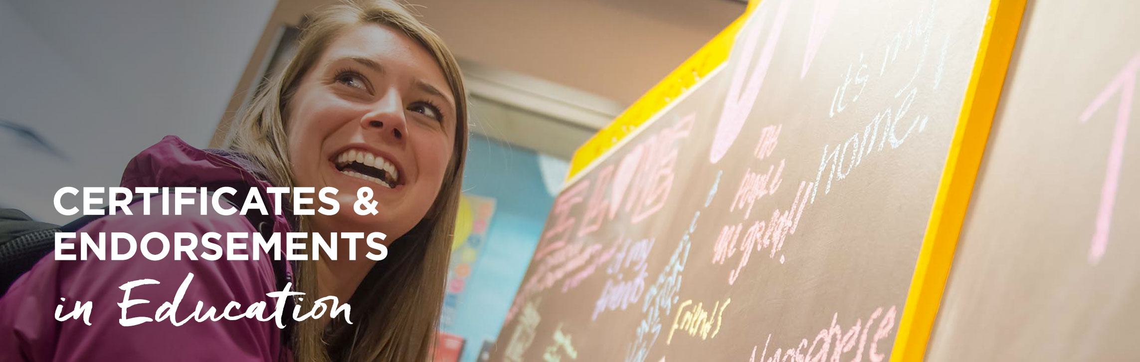 Student smiling with wording: Certificates & Endorsements in Education