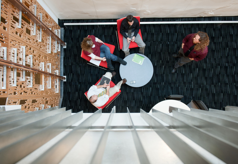 Overhead view of students studying in the Education Annex