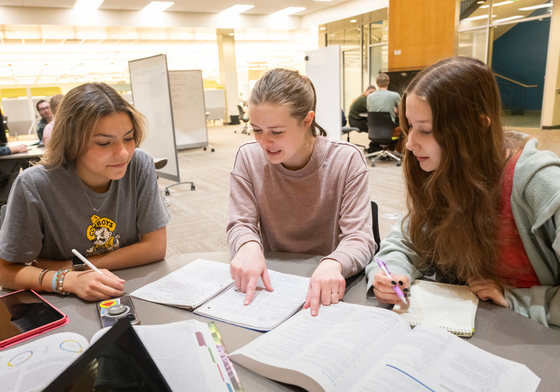 A group of UW students work together with a STEP tutor at the tutoring center.