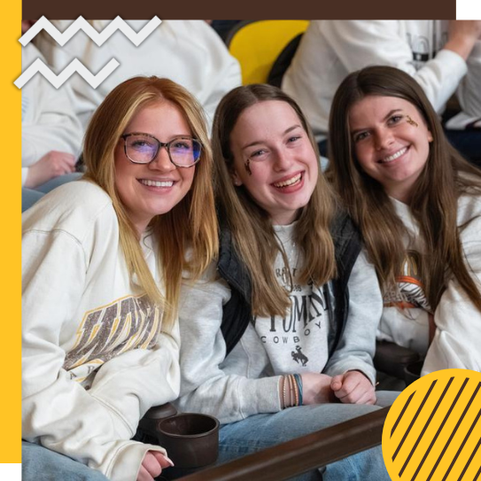 Three female students smile for a picture at a UW basketball game