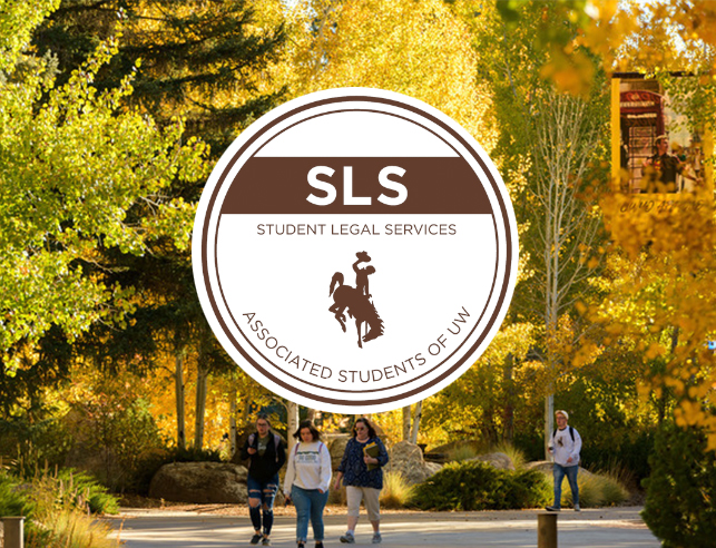 Student Legal Services logo over students walking on campus