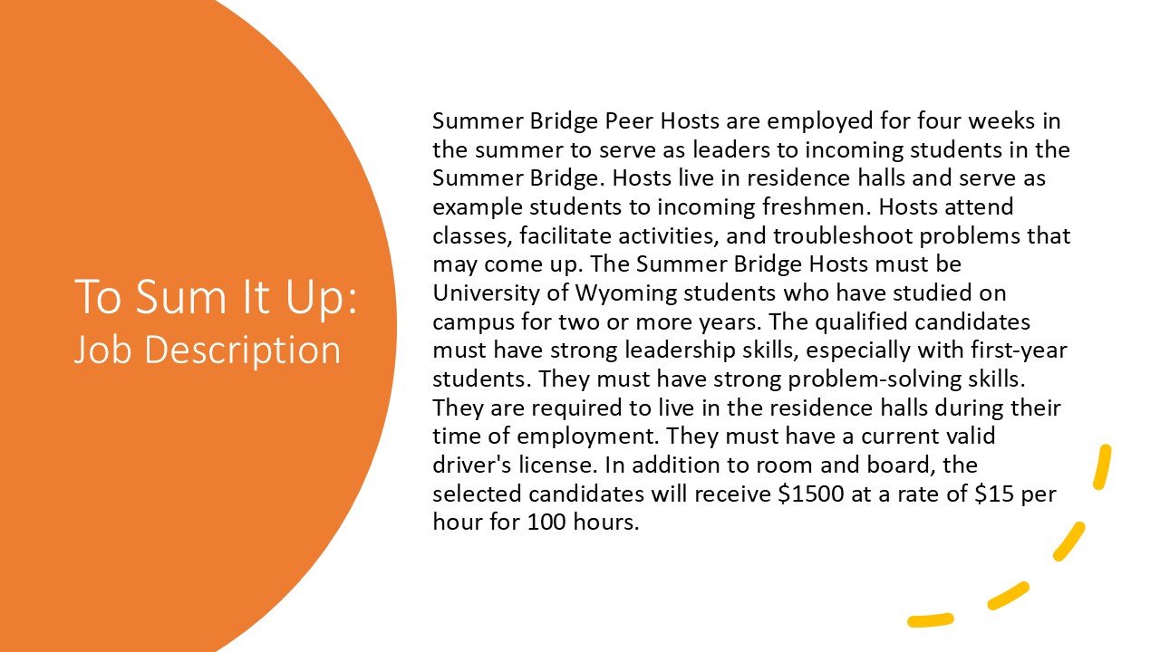 Summer Bridge Peer Host job description