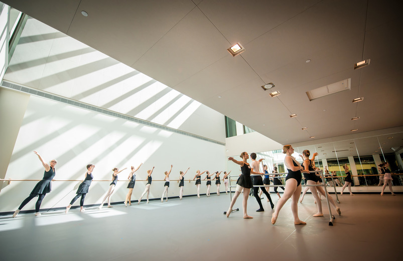 A ballet class takes place