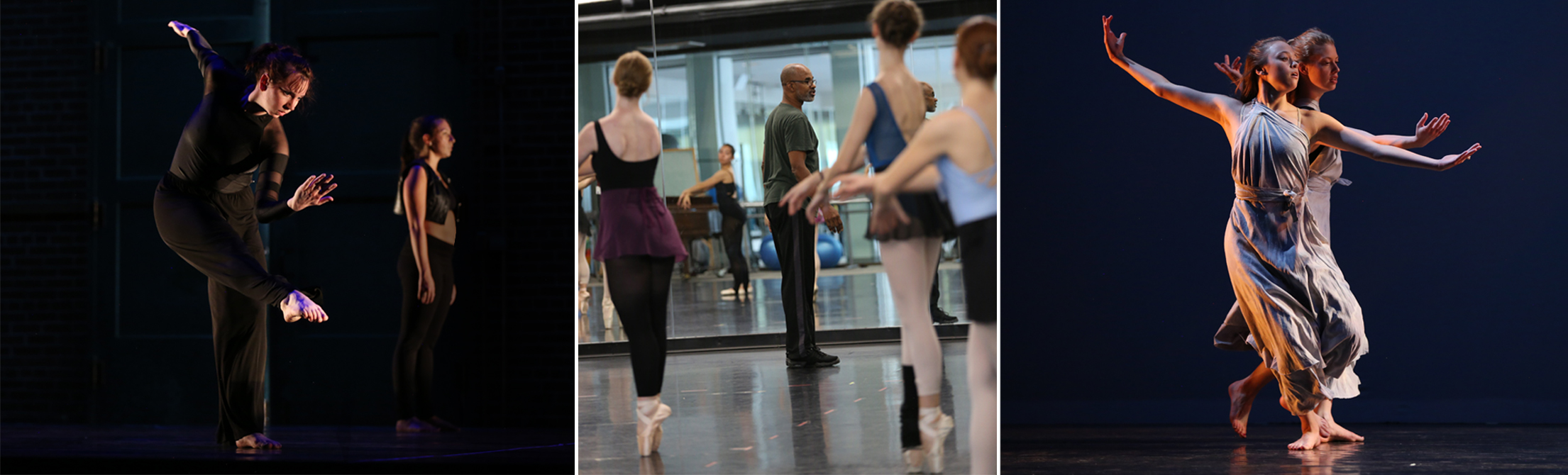 Students doing ballet in a sunny studio