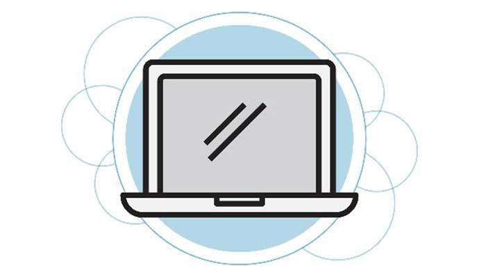 An icon of a laptop on a bubbly background.