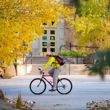 A UW student participates in bike commuting on the University of Wyoming campus