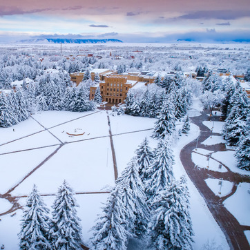 Snowy Aerial of UW Campus