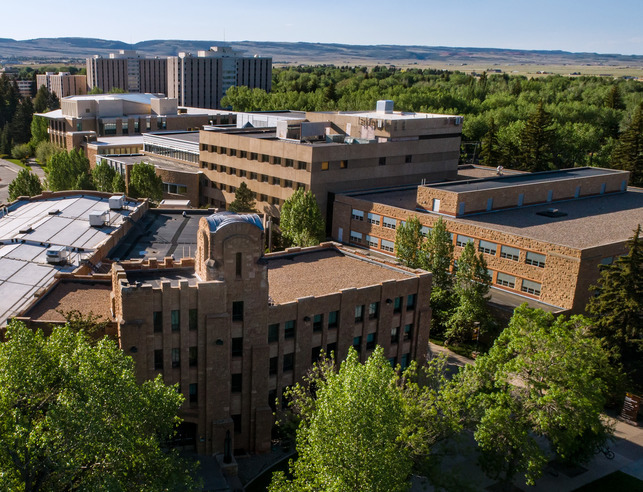 Aerial of Campus and the Wyoming Union