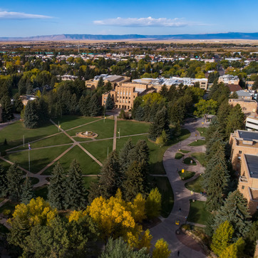 Prexy's Pasture looking at the Arts & Sciences Auditorium
