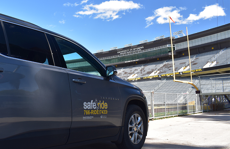 SafeRide vehicle parked at War Memorial Stadium