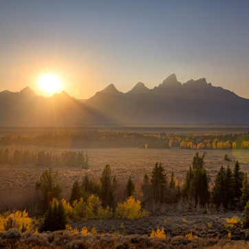 Sunset over Grand Teton Mountains