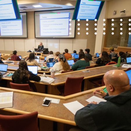 student in a lecture hall 