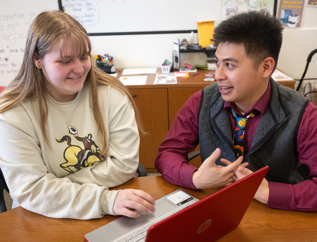 Student working with Advisor with laptop