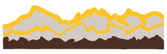 a decorative icon of mountains in the UW colors gold and brown