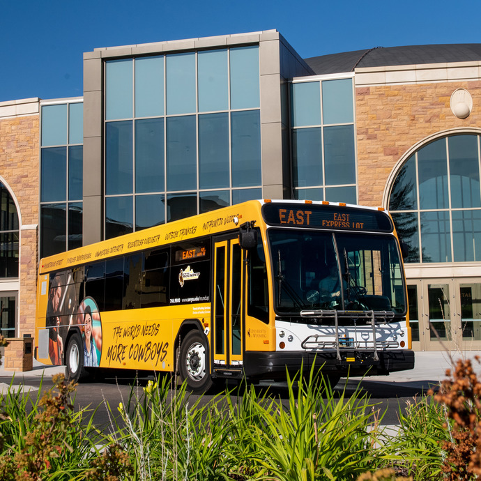 a University of Wyoming campus shuttle bus