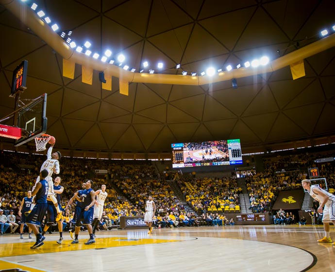 basketball players on court