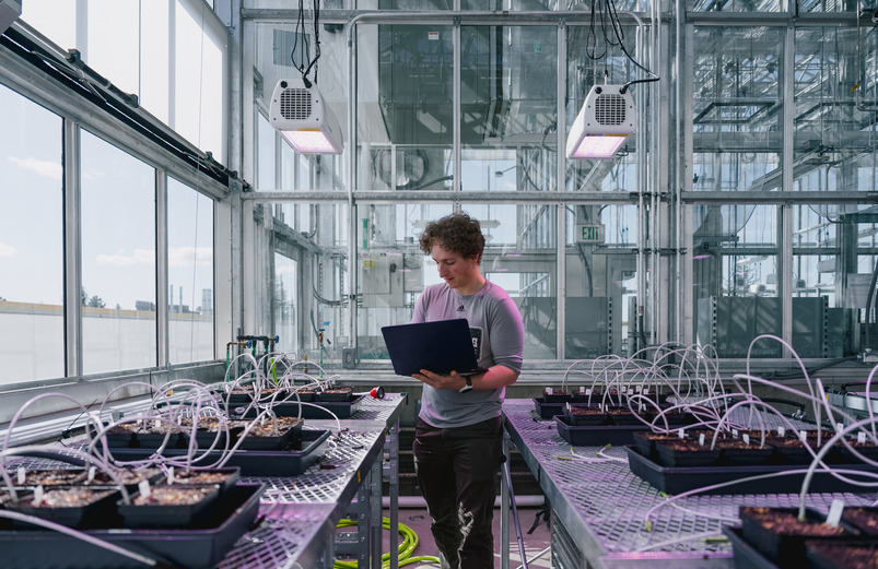 student in a lab facility