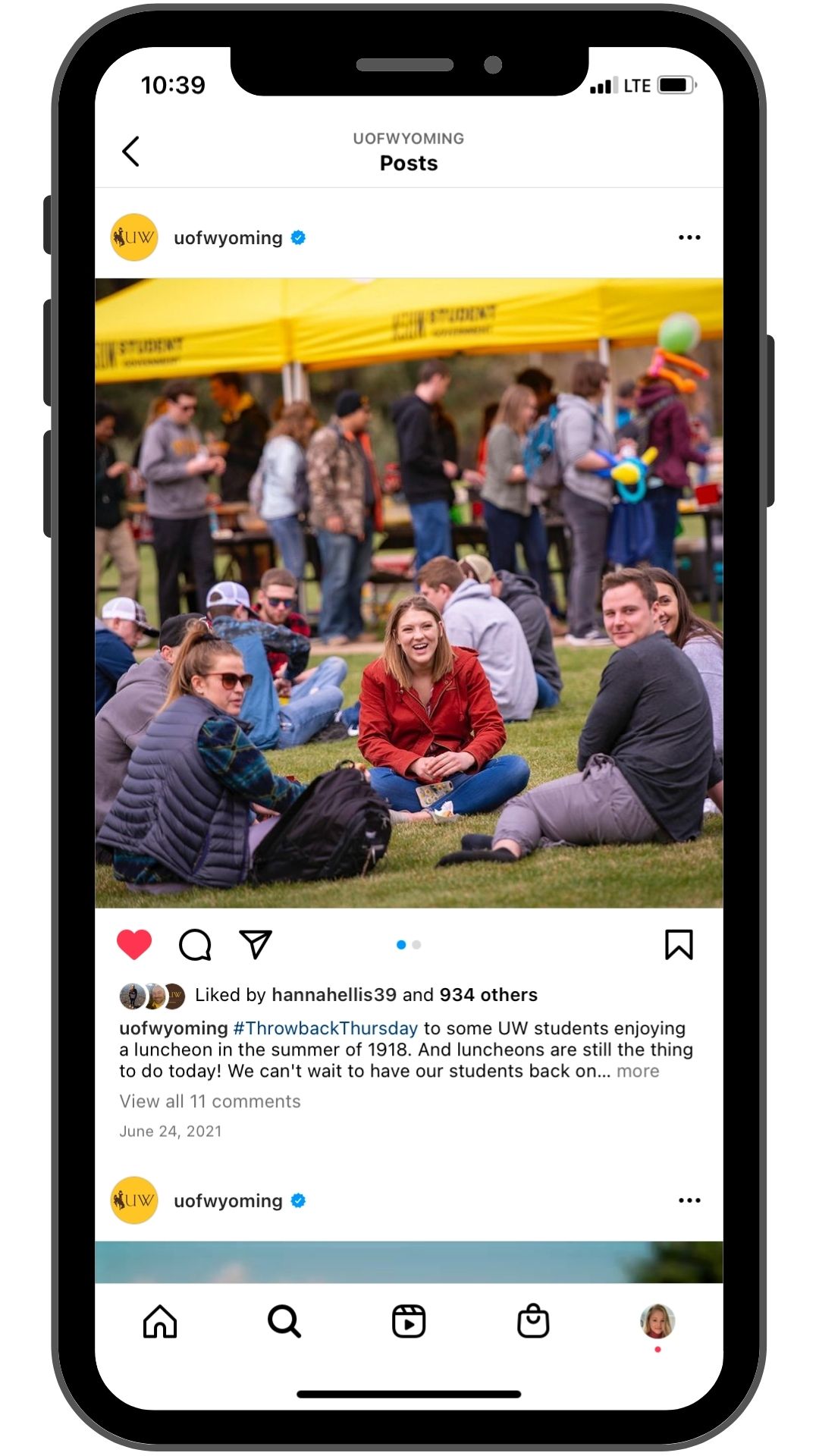 University of Wyoming Instagram post