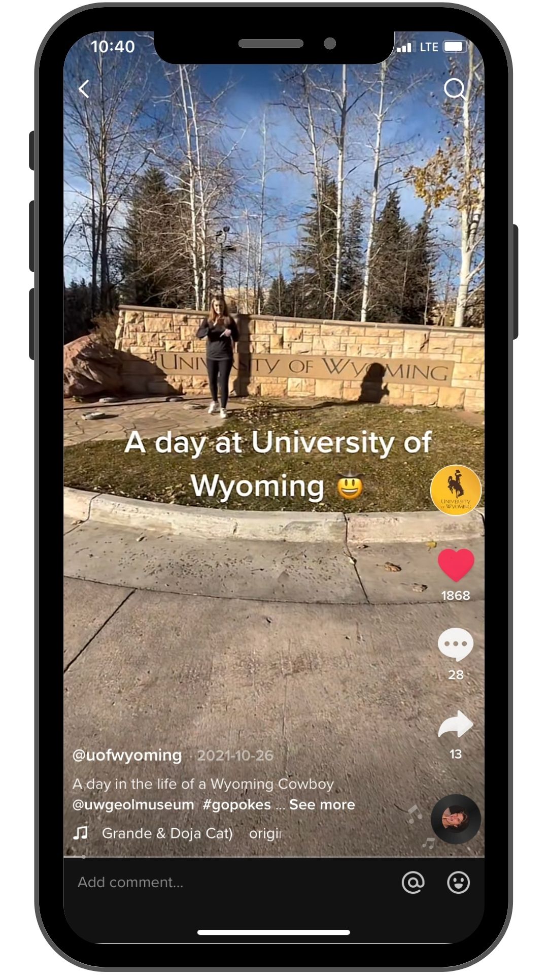University of Wyoming TikTok post