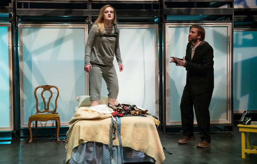 Two student actors performing a scene