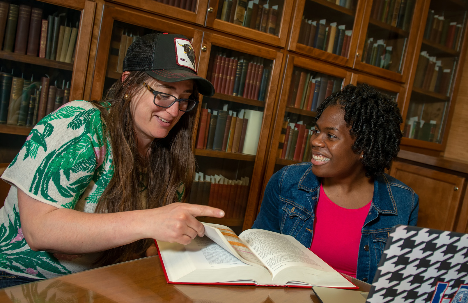 Students working in library