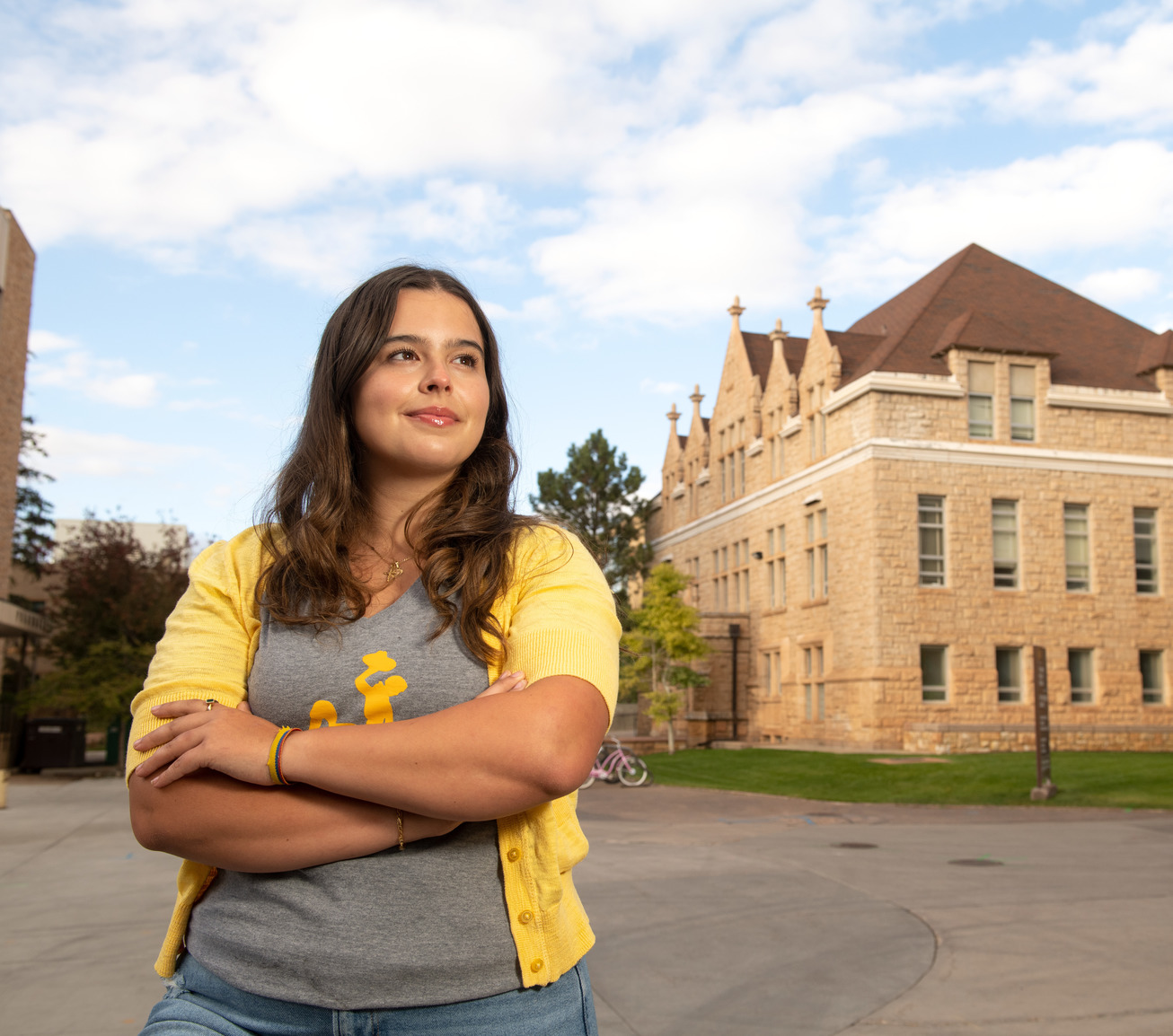 Student posing on campus