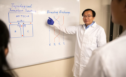 Professor teaching at white board