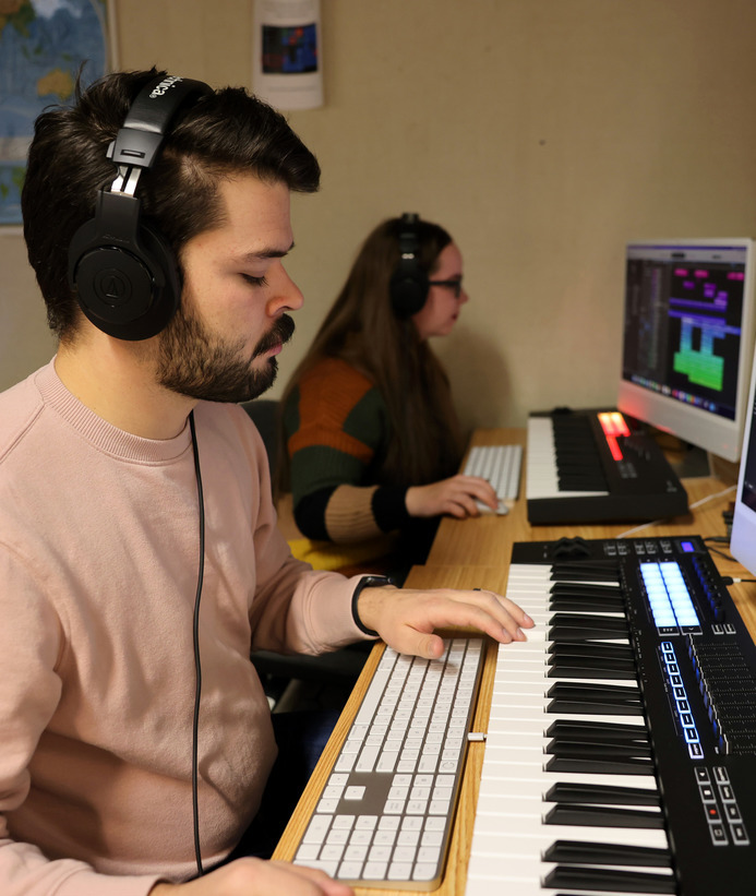 Audio technology students in class