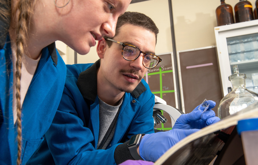 Two students in lab