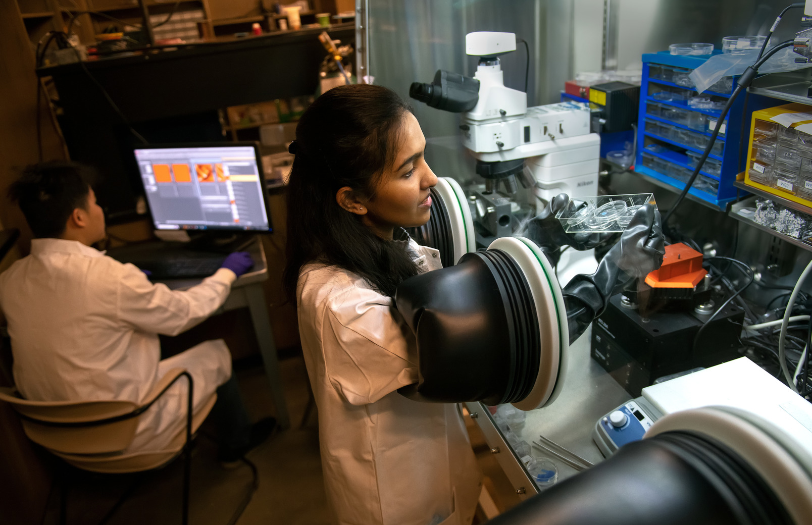 Two students in lab