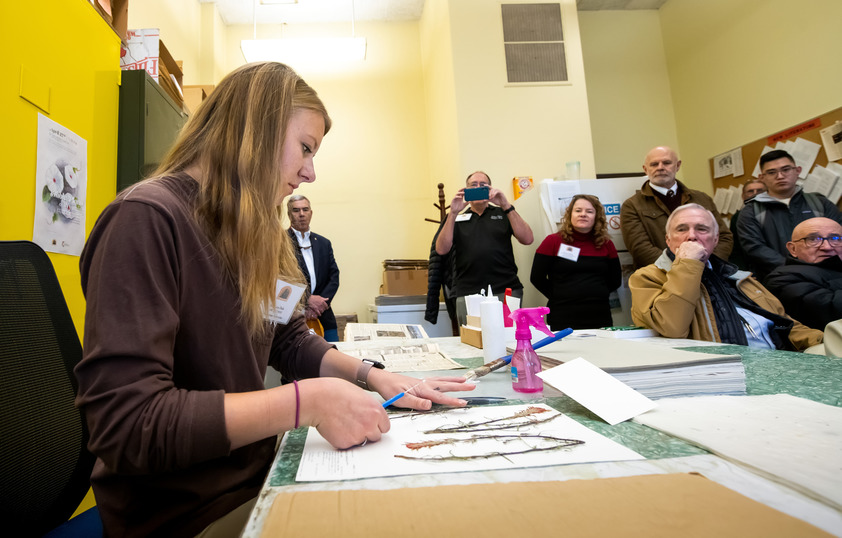 Student works on project in front of the Board of Trustees