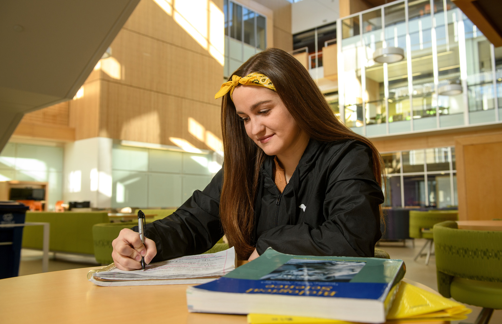 Student doing homework in the Enzi STEM building