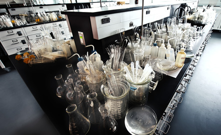 A laboratory filled with chemistry equipment