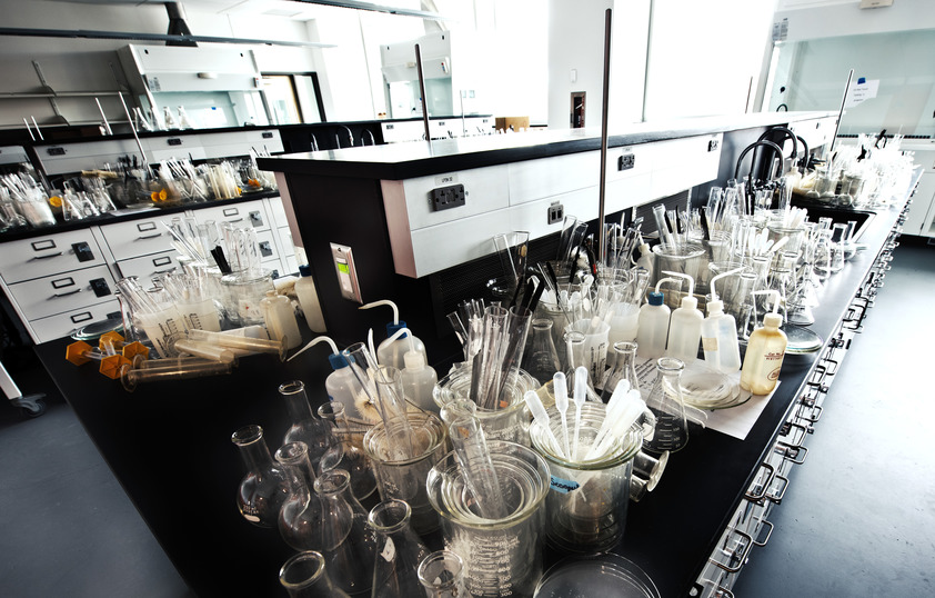 A laboratory filled with chemistry equipment