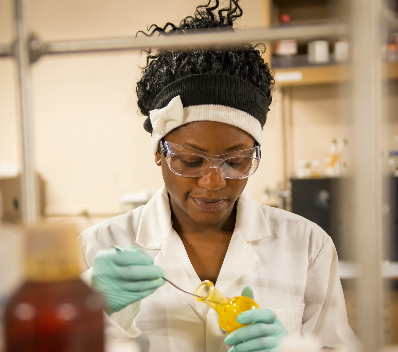 A student in a chemistry lab