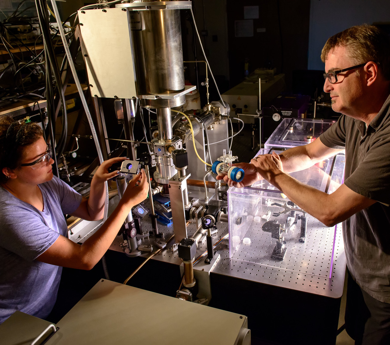 Professor helping student in Chemistry lab