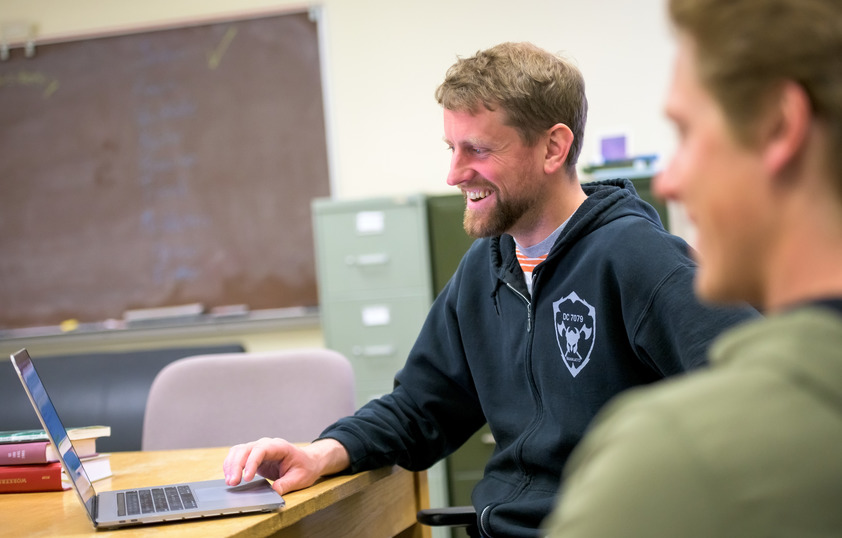 Student working on a laptop