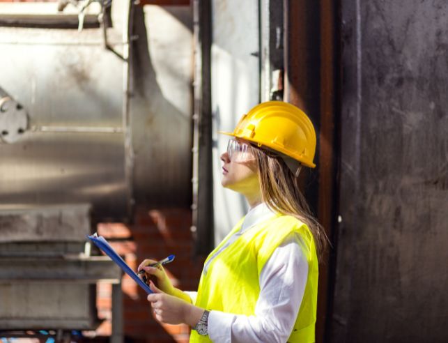 A construction manager looks on to a job site