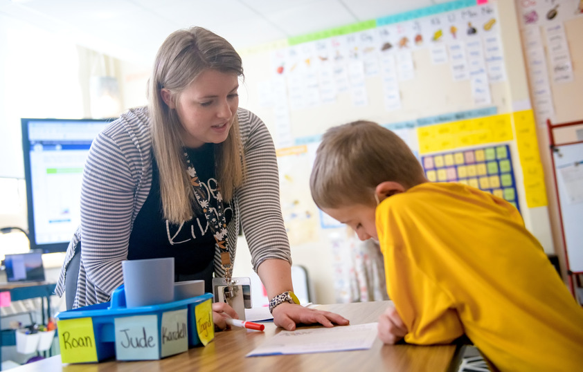 Teacher working with student