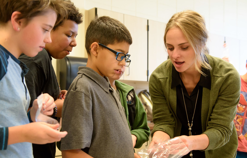 Teacher working with students