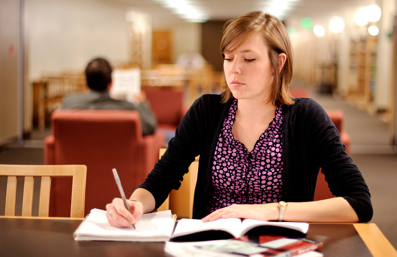 Student working in library