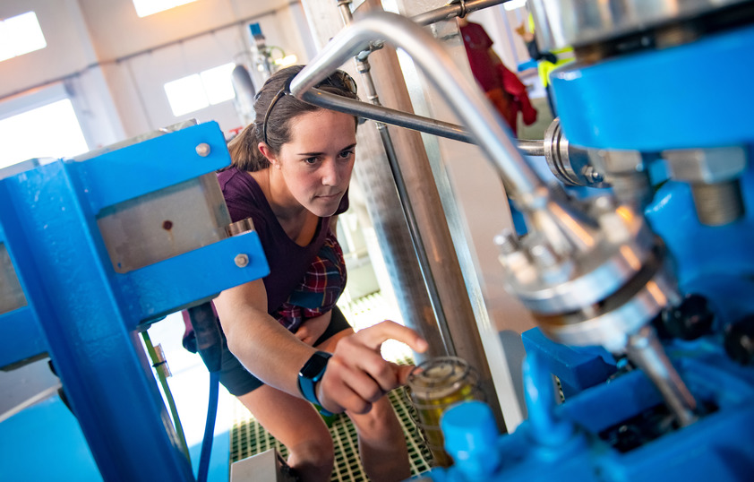 Student looking at piece of equipment