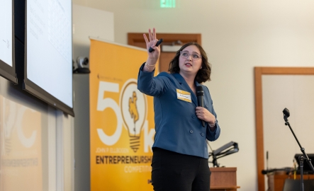 A student presents during an entrepreneurship competition