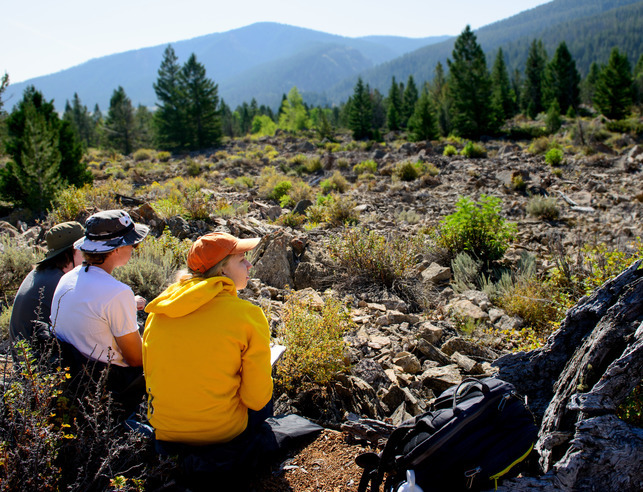 Three students out in the field