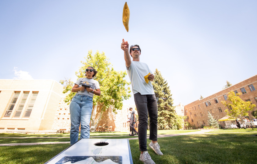 Students playing yard games