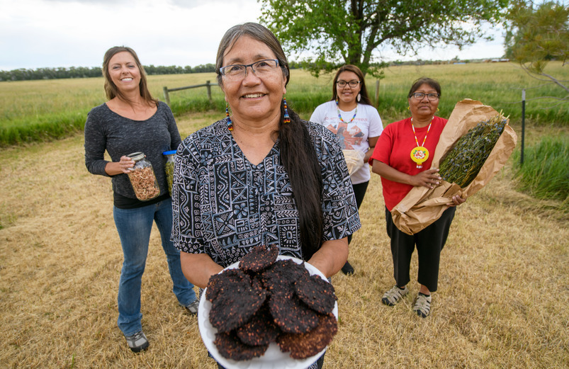 UW community members showing gathered food